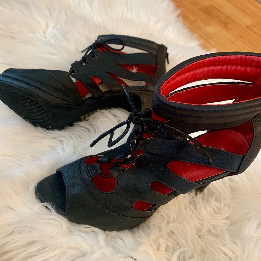 Black lace up caged sandal